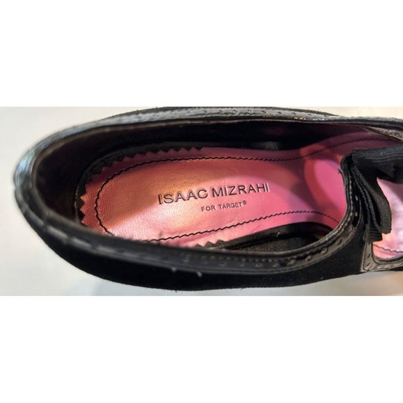 Women's Isaac Mizrahi Heels Size 5.5 Leather Suede Black 4 Inch Heel Satin Bow - Picture 5 of 9